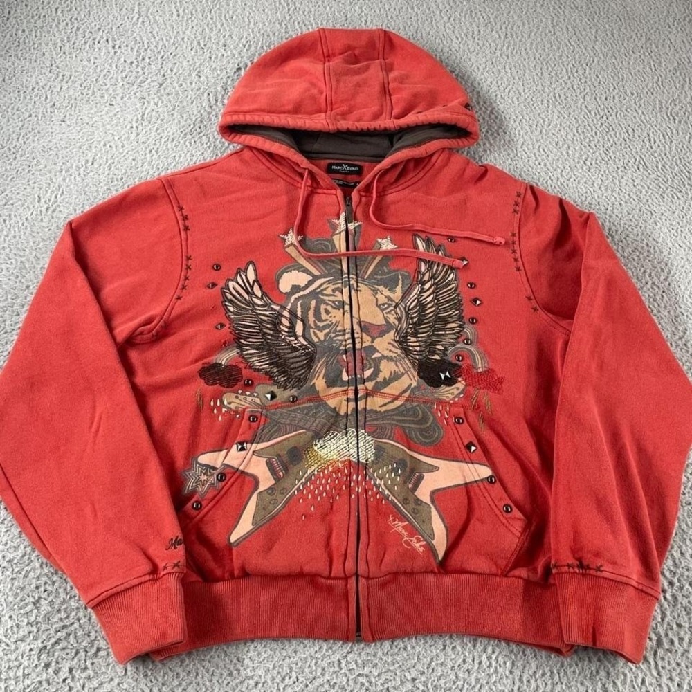 Vintage Marc Ecko Cut & Sew Zip Hoodie Lion Embellished Wings Zip Up Men's Small